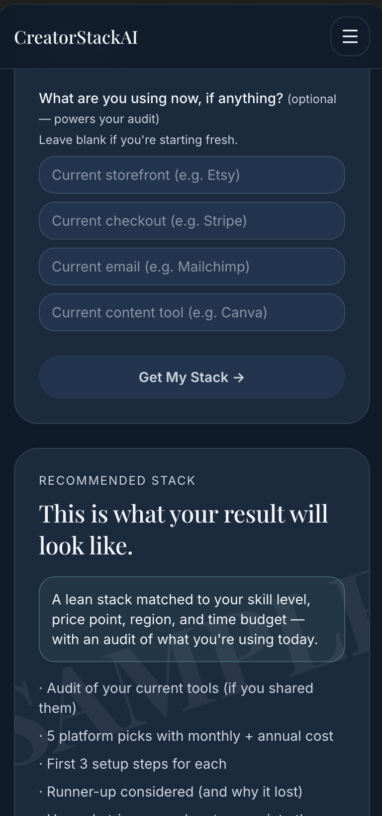 Sample stack preview inside the app