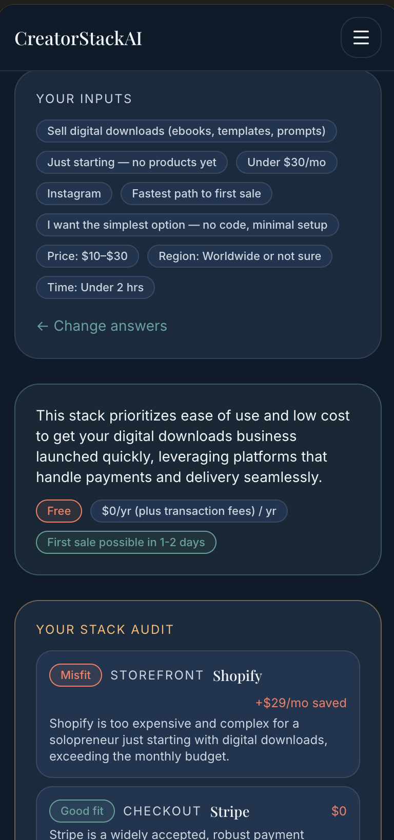Your stack audit inside the app